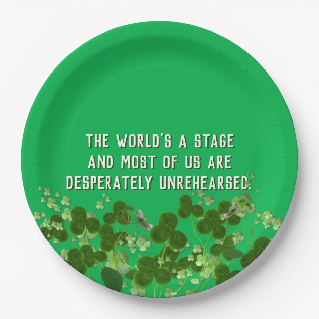 Irish quote with shamrocks paper plates (Front)