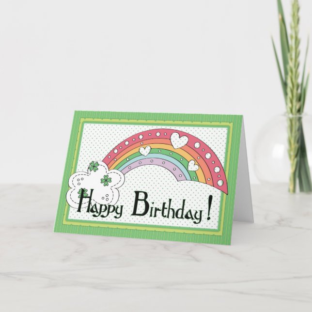 Irish Rainbow Happy Birthday Greeting Card (Front)
