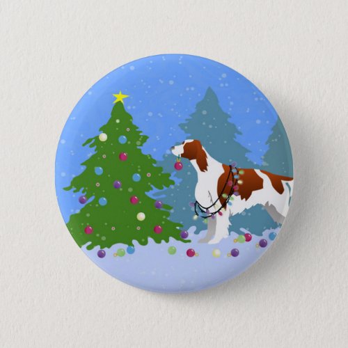 Irish Red and White Setter Decorating Tree Pinback Button