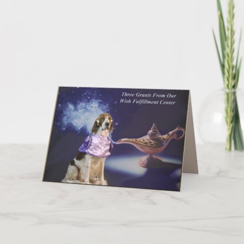 Irish Red and White Setter Genie Birthday Card