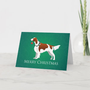 Irish Red and White Setter Merry Christmas Design Holiday Card