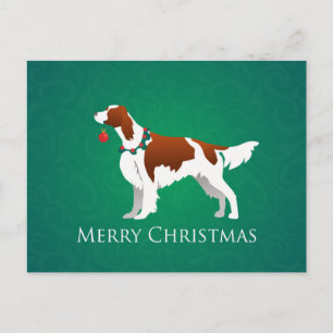 Irish Red and White Setter Merry Christmas Design Holiday Postcard