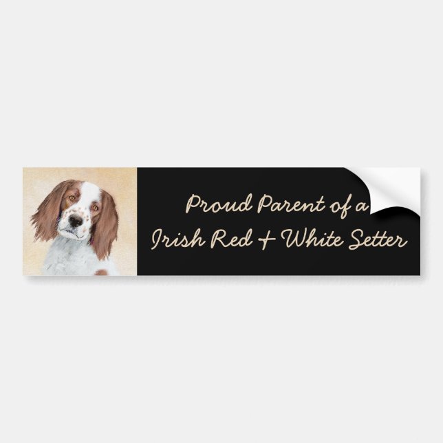 Irish Red and White Setter Painting - Original Art Bumper Sticker (Front)