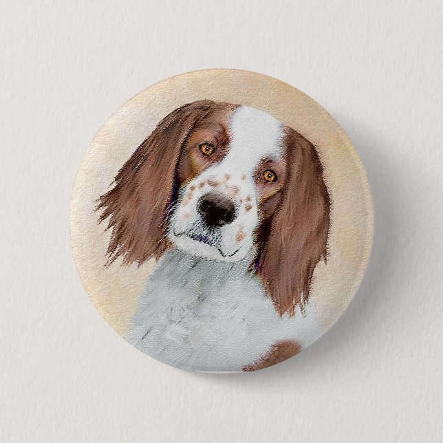 Irish Red and White Setter Painting - Original Art Button (Front)