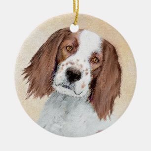 Irish Red and White Setter Painting - Original Art Ceramic Ornament