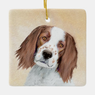 Irish Red and White Setter Painting - Original Art Ceramic Ornament