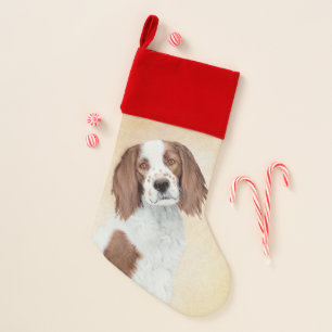 Irish Red and White Setter Painting - Original Art Christmas Stocking