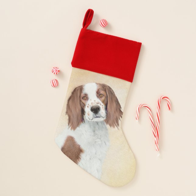 Irish Red and White Setter Painting - Original Art Christmas Stocking (Front)