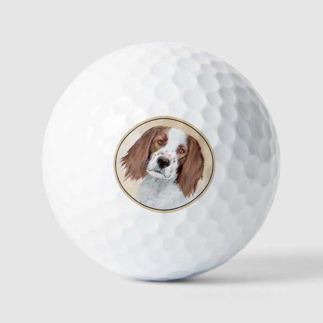 Irish Red and White Setter Painting - Original Art Golf Balls (Front)
