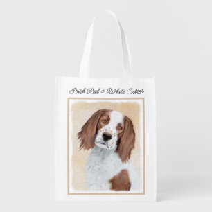 Irish Red and White Setter Painting - Original Art Grocery Bag