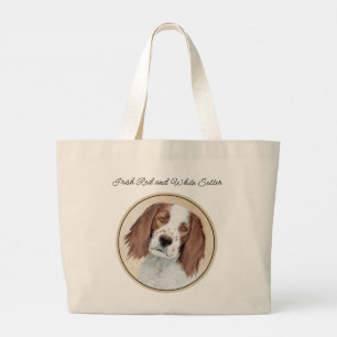 Irish Red and White Setter Painting Original Art Large Tote Bag