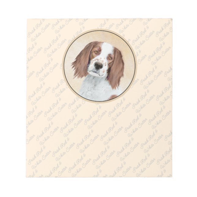 Irish Red and White Setter Painting - Original Art Notepad (Front)