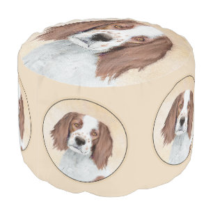 Irish Red and White Setter Painting - Original Art Pouf