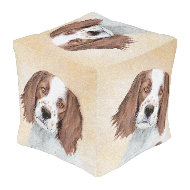 Irish Red and White Setter Painting - Original Art Pouf (Angled Back)