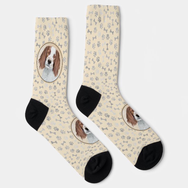 Irish Red and White Setter Painting - Original Art Socks (Right)