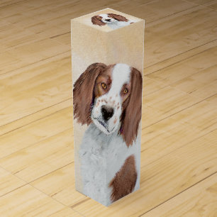 Irish Red and White Setter Painting - Original Art Wine Box
