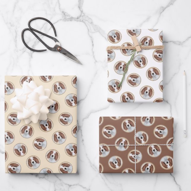 Irish Red and White Setter Painting Original Art Wrapping Paper Sheets (Front)