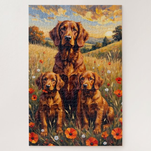 Irish Red Setter Autumn Meadow Art Jigsaw Puzzle (Vertical)