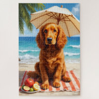 Irish Red Setter Beach Scene