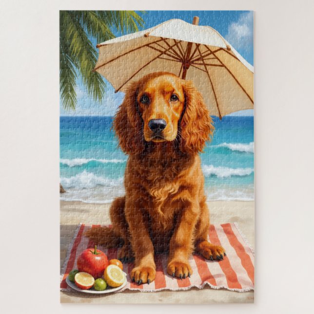 Irish Red Setter Beach Scene Jigsaw Puzzle (Vertical)