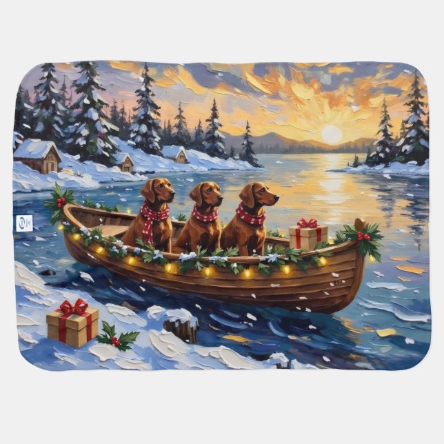 Irish Red Setter Christmas Boat Holiday Baby Blanket (Back Horizontal)