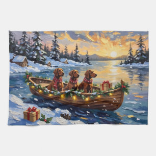 Irish Red Setter Christmas Boat Holiday Kitchen Towel