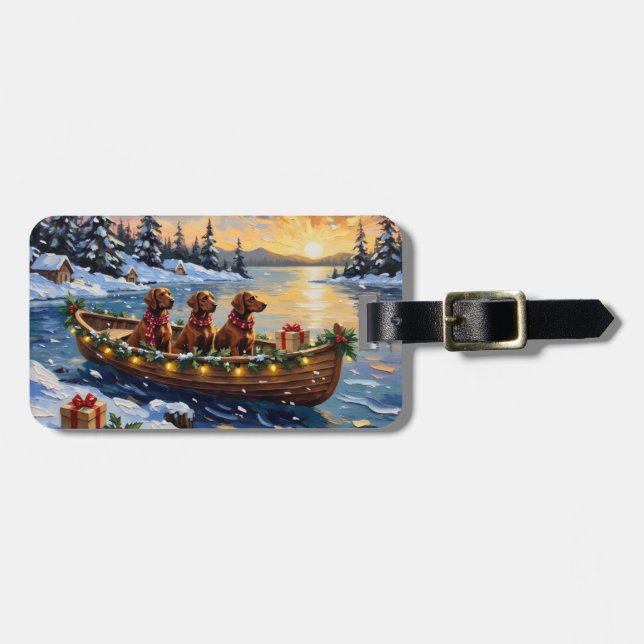 Irish Red Setter Christmas Boat Holiday Luggage Tag (Front Horizontal)