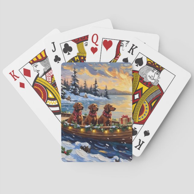 Irish Red Setter Christmas Boat Holiday Poker Cards (Back)