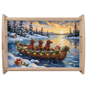 Irish Red Setter Christmas Boat Holiday Serving Tray