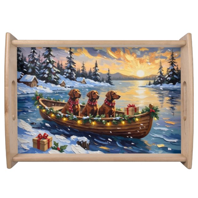 Irish Red Setter Christmas Boat Holiday Serving Tray (Front)