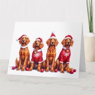 Irish Red Setter Christmas Dress Santa Hat Card