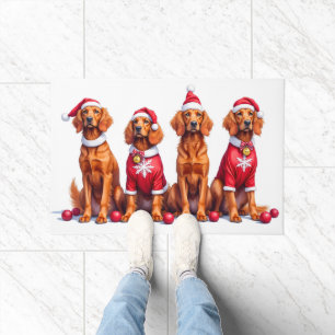 Irish Red Setter Christmas Dress Santa Hat Doormat
