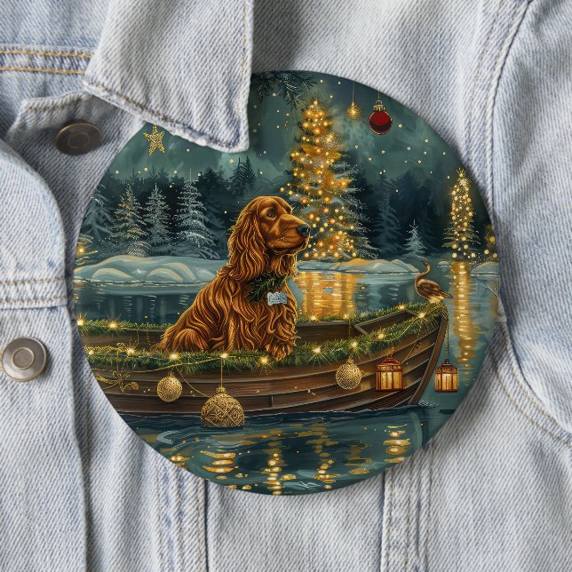 Irish Red Setter Christmas Festive Voyage Button (In Situ)