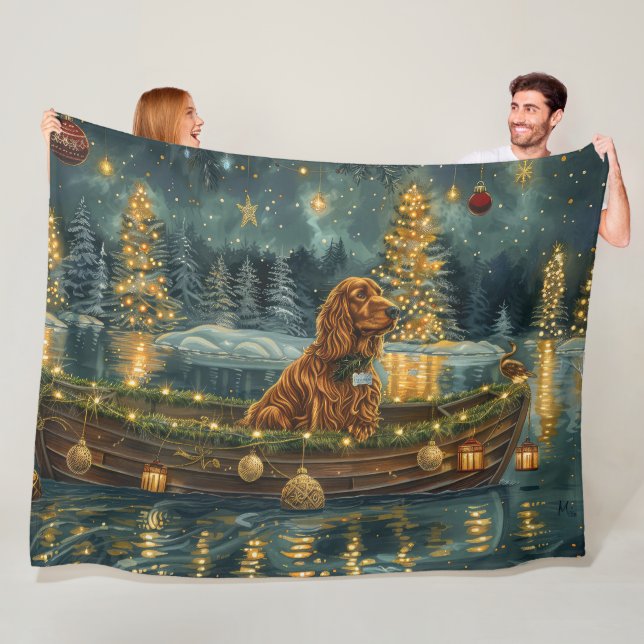 Irish Red Setter Christmas Festive Voyage Fleece Blanket (In Situ)