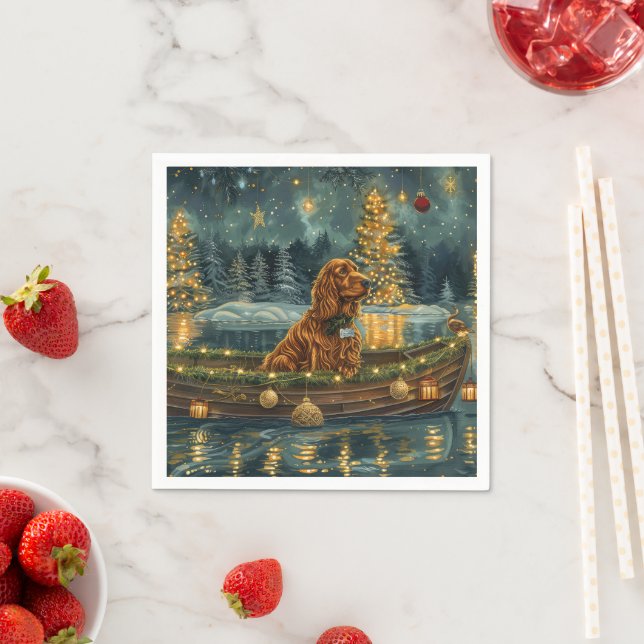 Irish Red Setter Christmas Festive Voyage Napkins (Insitu)