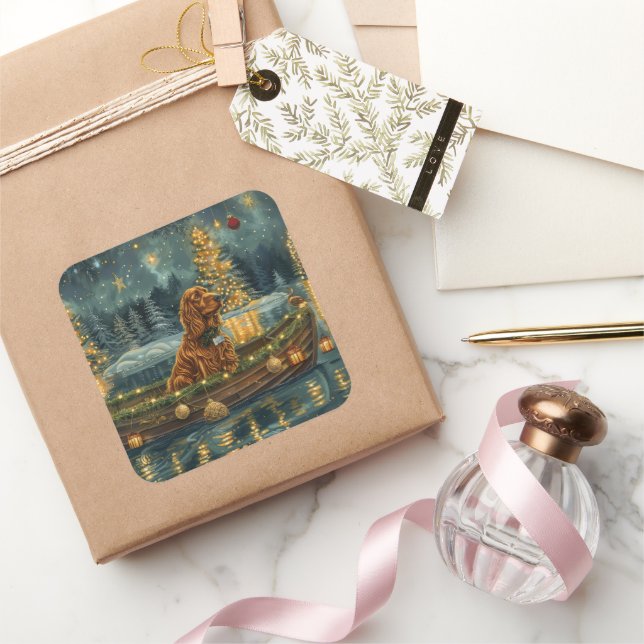 Irish Red Setter Christmas Festive Voyage Square Sticker (Gifting)