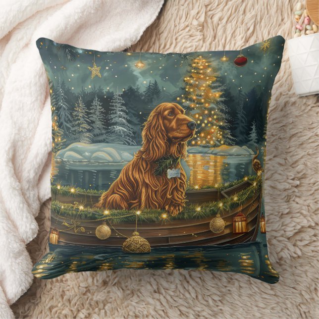 Irish Red Setter Christmas Festive Voyage Throw Pillow (Blanket)
