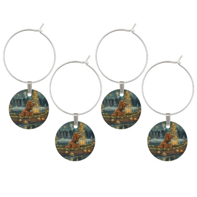 Irish Red Setter Christmas Festive Voyage Wine Charm (Staggered)