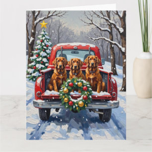 Irish Red Setter Christmas Red Truck Holiday Card