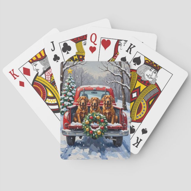 Irish Red Setter Christmas Red Truck Holiday Poker Cards (Back)