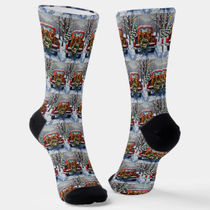 Irish Red Setter Christmas Red Truck Holiday Socks