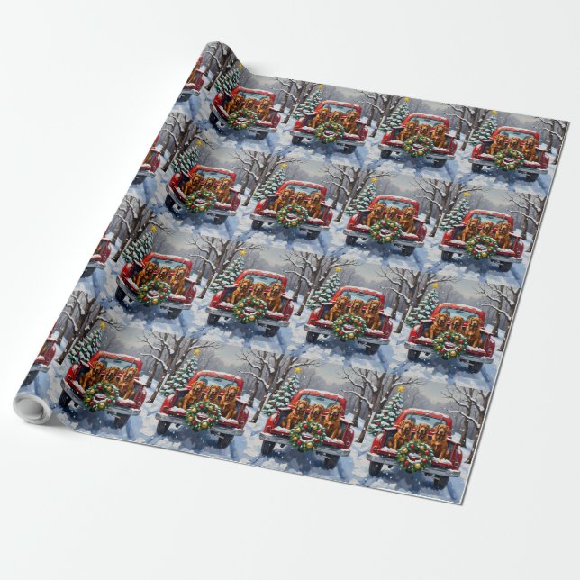Irish Red Setter Christmas Red Truck Holiday Wrapping Paper (Unrolled)