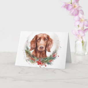 Irish Red Setter Christmas Wreath Festive Pup  Card
