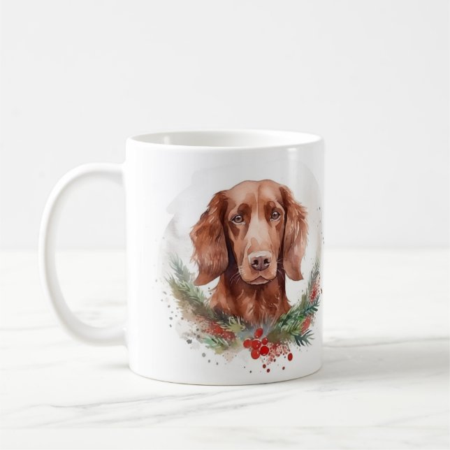 Irish Red Setter Christmas Wreath Festive Pup  Coffee Mug (Left)