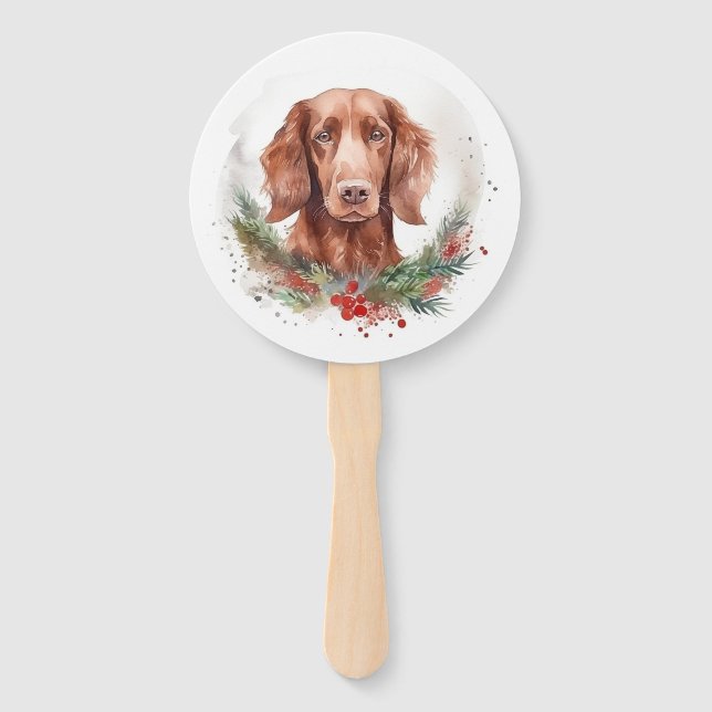 Irish Red Setter Christmas Wreath Festive Pup  Hand Fan (Front)