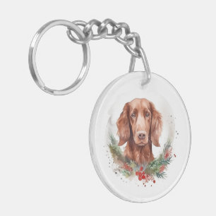 Irish Red Setter Christmas Wreath Festive Pup Keychain