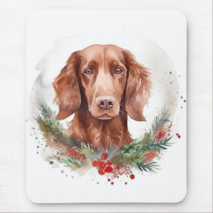 Irish Red Setter Christmas Wreath Festive Pup Mouse Pad