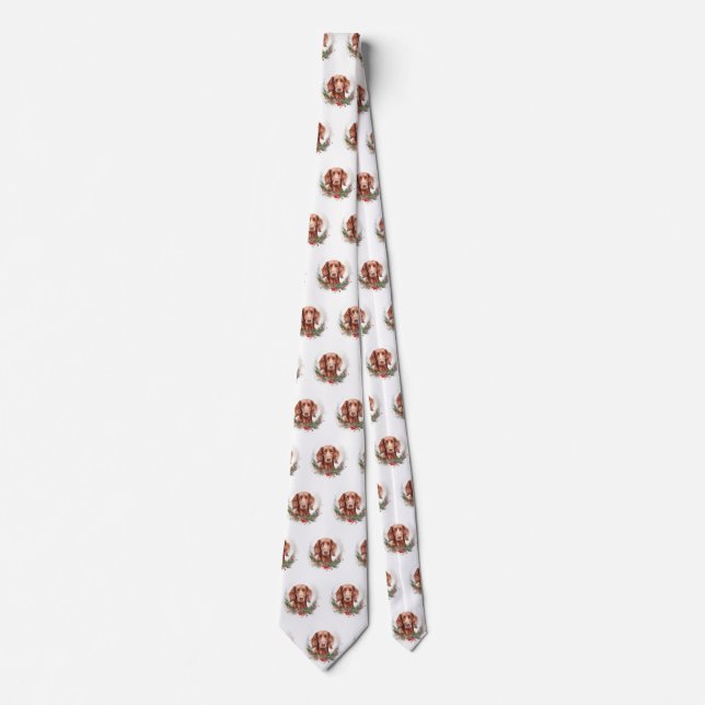 Irish Red Setter Christmas Wreath Festive Pup  Neck Tie (Front)