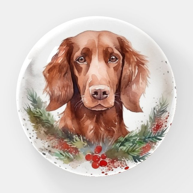 Irish Red Setter Christmas Wreath Festive Pup  Paperweight (Front)