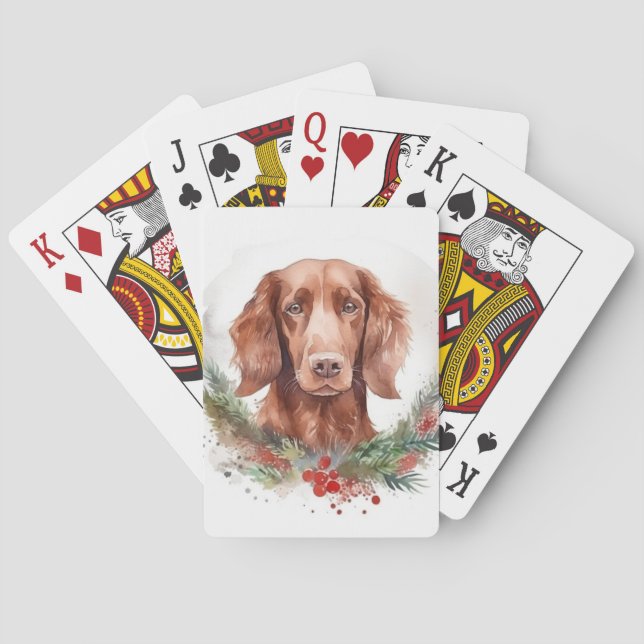 Irish Red Setter Christmas Wreath Festive Pup  Poker Cards (Back)